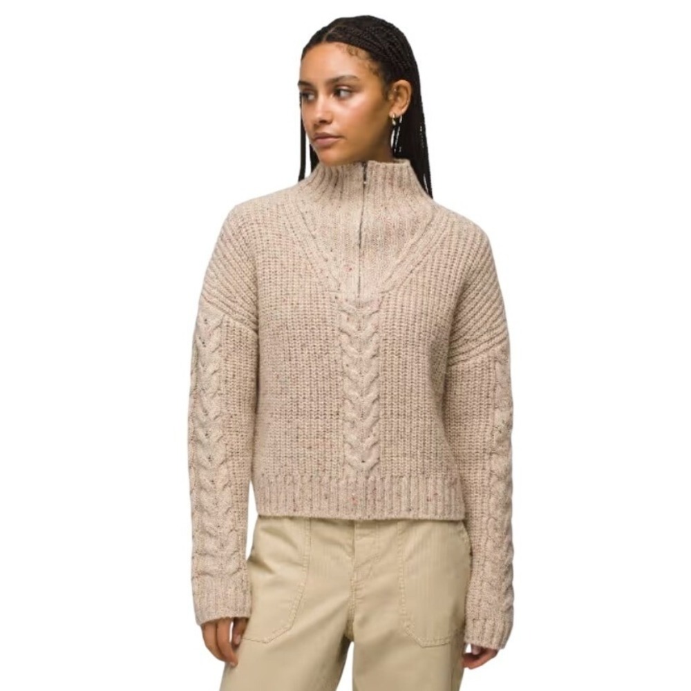 Prana Women's Laurel Creek Quarter Zip Long Sleeve Cable Knit Sweater Sz Medium